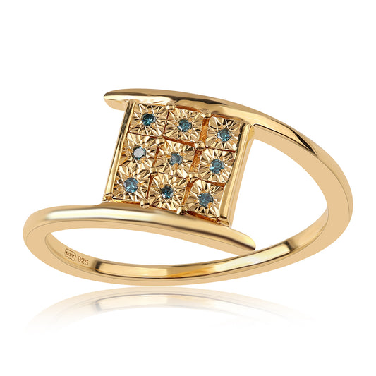 Goldplattierter Silberring mit blauem Diamant
