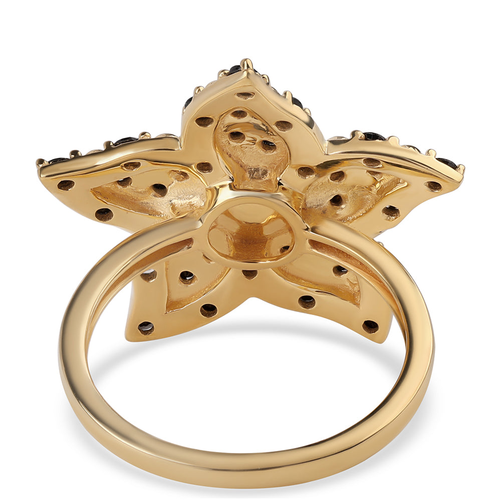 Goldplattierter Silberring mit schwarzem Spinell und weißer Süßwasserperle