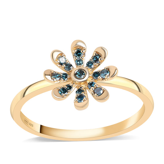 Goldplattierter Silberring mit blauem Diamant