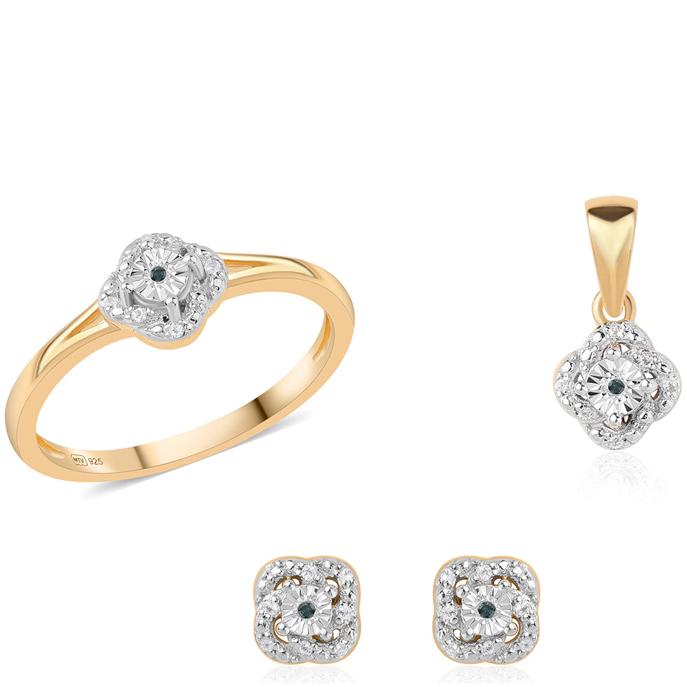schmuckgarnitur aus Goldplattierte Silber mit blauem Diamant und weißem Topas