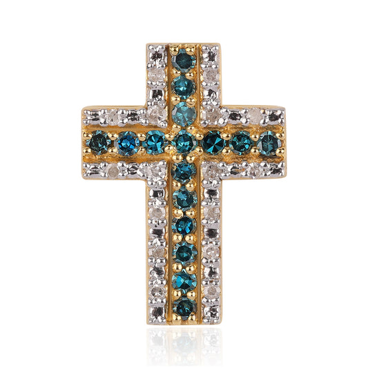 Goldplattierter Silberanhänger mit blauem Diamant und weißem Diamant