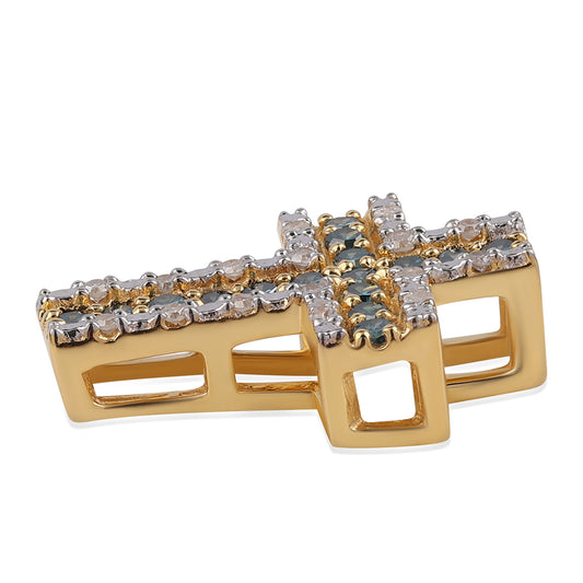 Goldplattierter Silberanhänger mit blauem Diamant und weißem Diamant