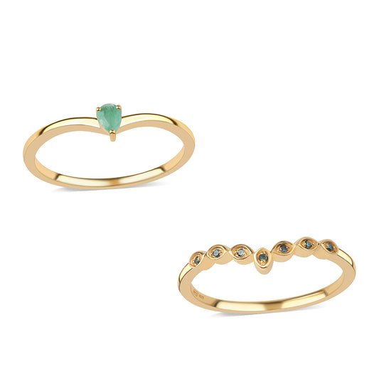 schmuckgarnitur aus Goldplattierte Silber mit blauem Diamant und brasilianischem Smaragd