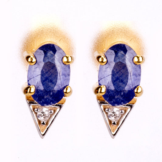 Goldplattierte Silberohrringe mit australischem blauem Saphir und weißem Zirkon