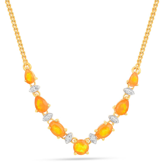 Goldplattierte Silberhalskette mit Feueropal und weißem Zirkon