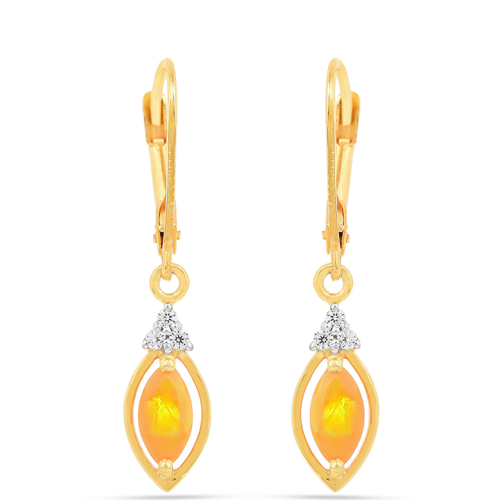 Goldplattierte Silberohrringe mit Feueropal und weißem Zirkon 1 
