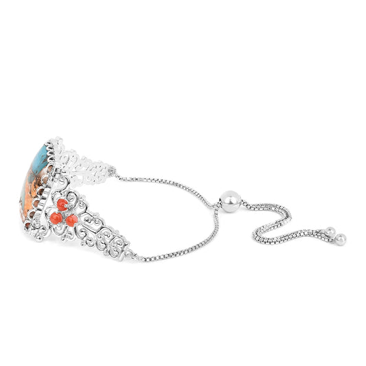Silberarmband mit Austerntürkis und roter Koralle