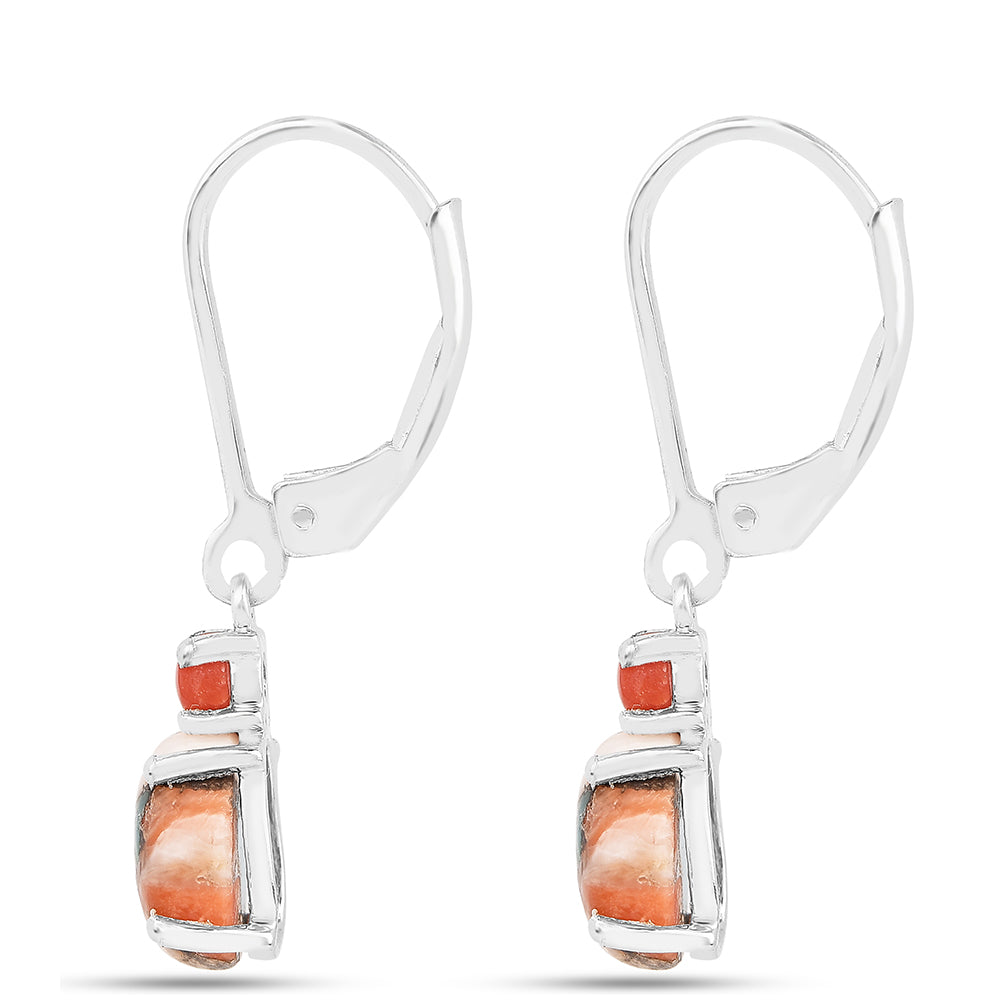 Silberohrringe mit Austerntürkis und roter Koralle