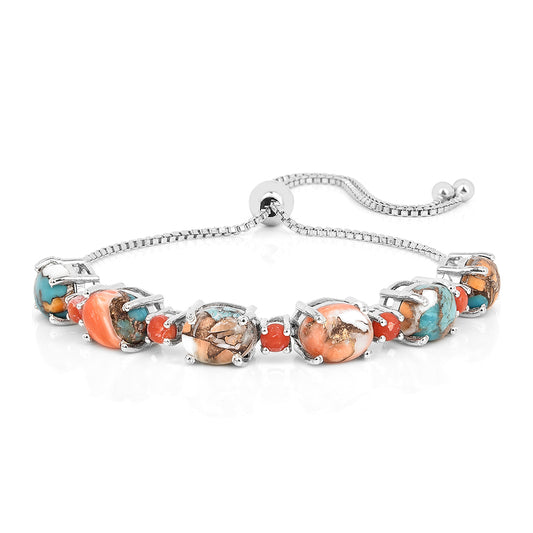 Silberarmband mit Austerntürkis und roter Koralle