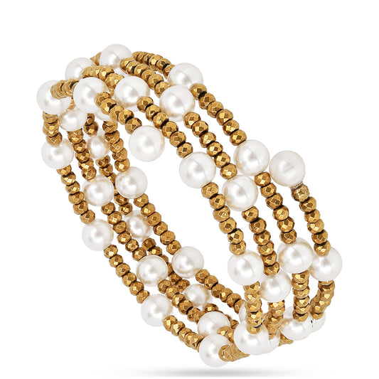 Goldplattiertes Silberarmband mit Cremefarbener Süßwasserperle