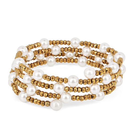 Goldplattiertes Silberarmband mit Cremefarbener Süßwasserperle