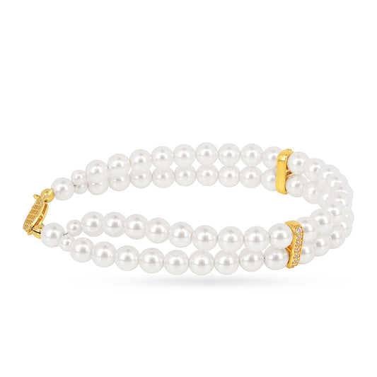 Goldplattiertes Silberarmband mit Cremefarbener Süßwasserperle und weißem Zirkon