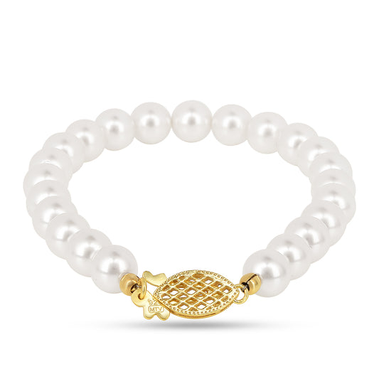 Goldplattiertes Silberarmband mit Cremefarbener Süßwasserperle