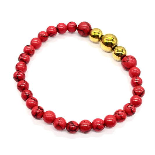 Künstlicher Perle Armband mit roter Schwammkoralle und Hämatit von Cerro Bolívar