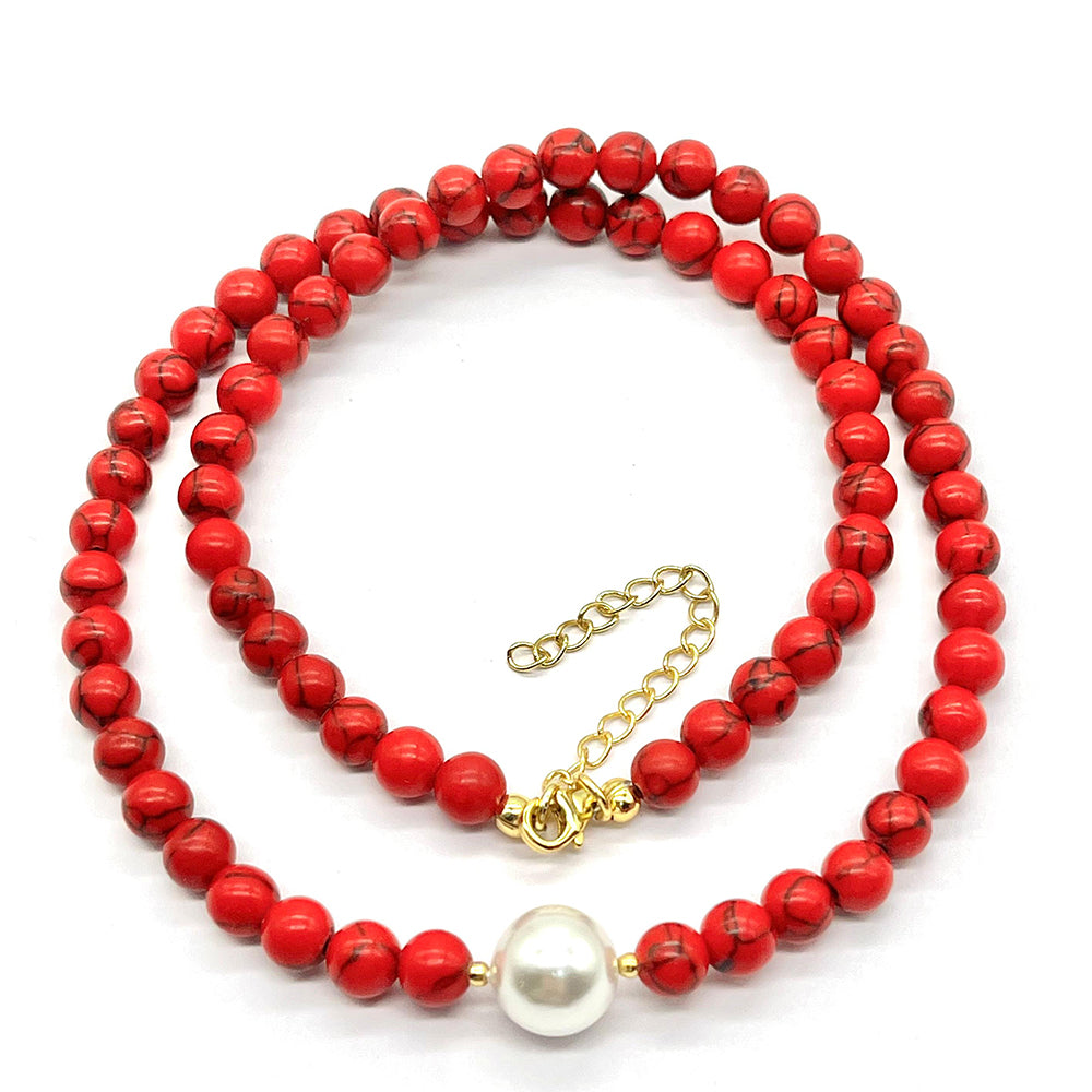 Goldplattierte Silberhalskette mit roter Schwammkoralle und Glasperle 3 