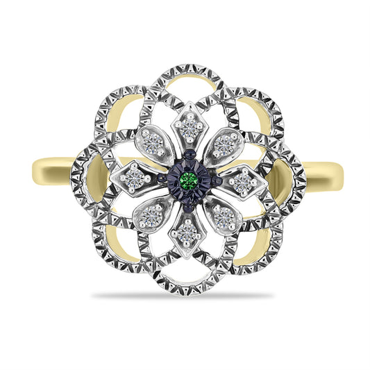 Goldplattierter Silberring mit grünem Diamant und weißem Diamant