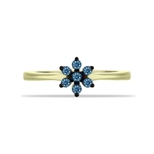 Goldplattierter Silberring mit blauem Diamant