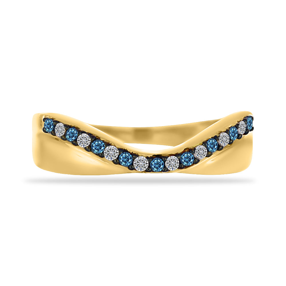 Goldplattierter Silberring mit blauem Diamant und weißem Diamant 1 