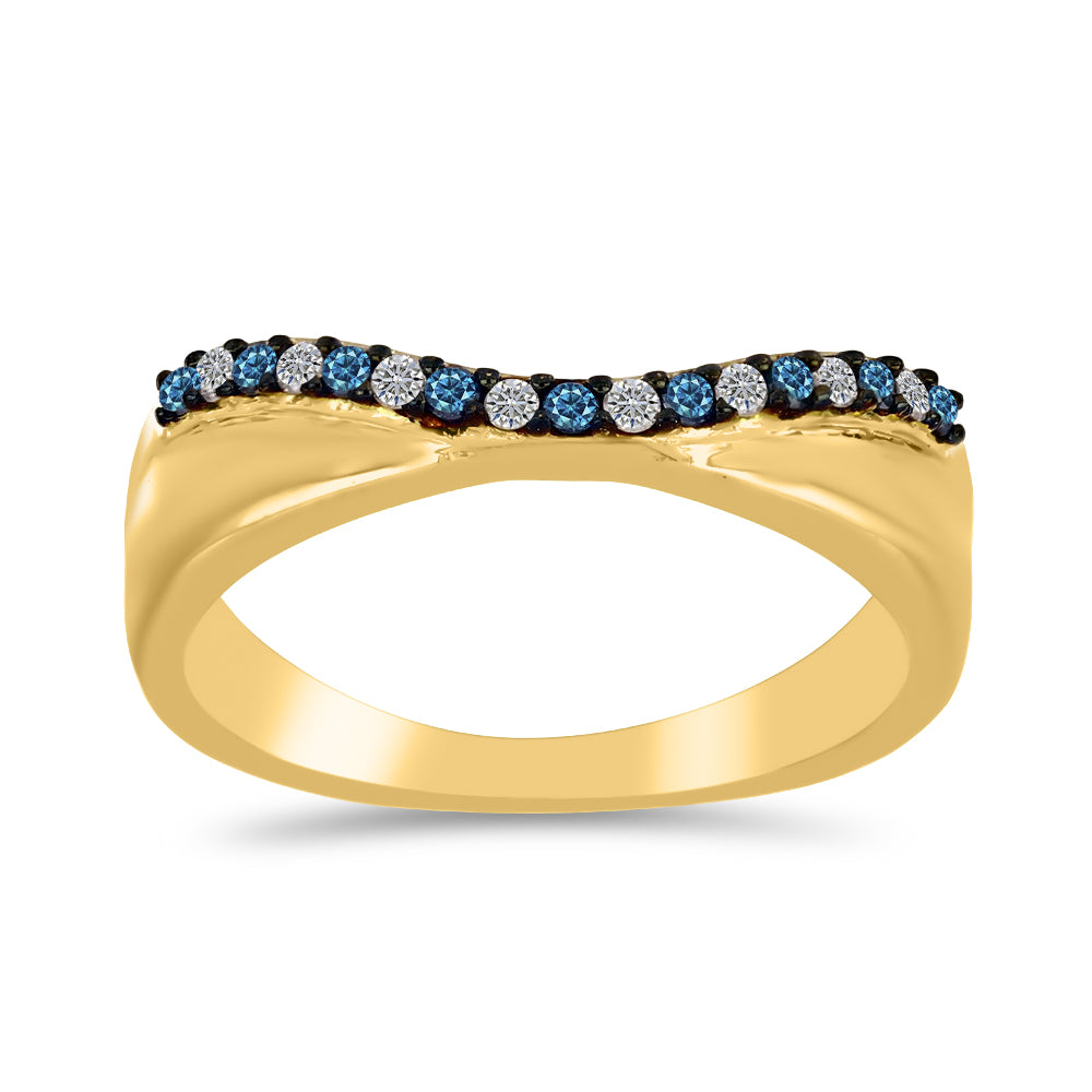 Goldplattierter Silberring mit blauem Diamant und weißem Diamant