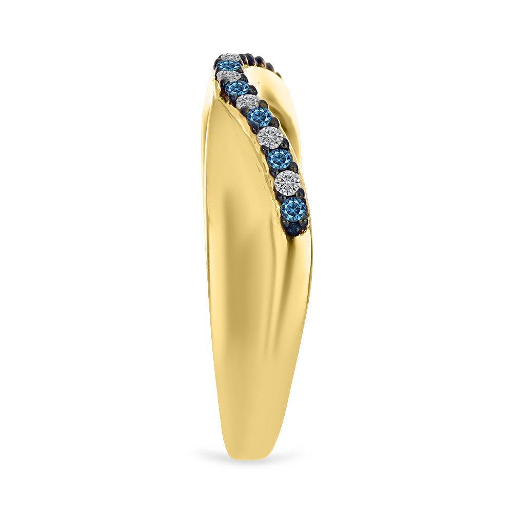Goldplattierter Silberring mit blauem Diamant und weißem Diamant 4 
