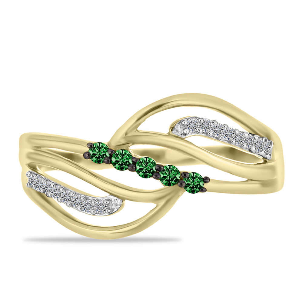 Goldplattierter Silberring mit grünem Diamant und weißem Diamant