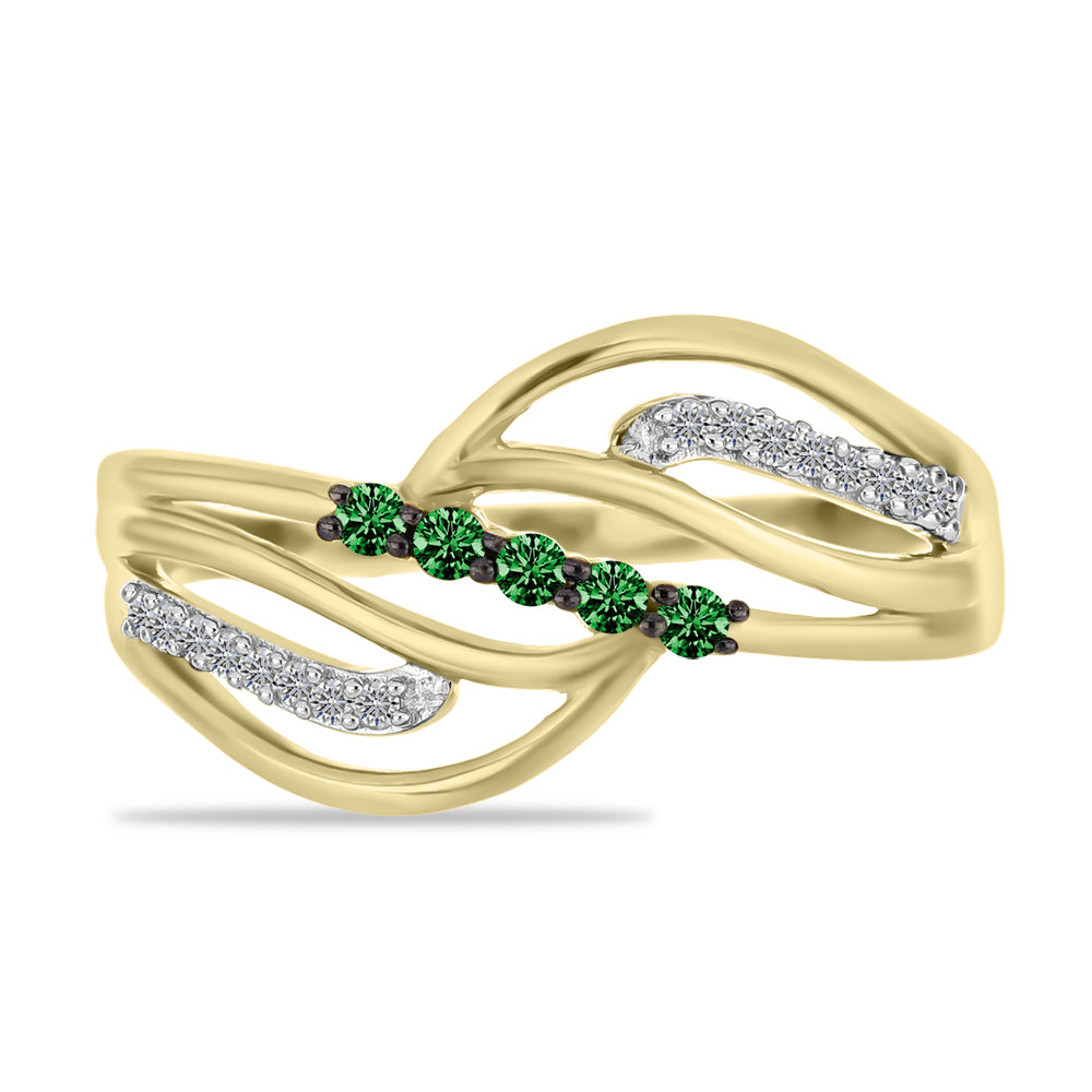 Goldplattierter Silberring mit grünem Diamant und weißem Diamant 1 