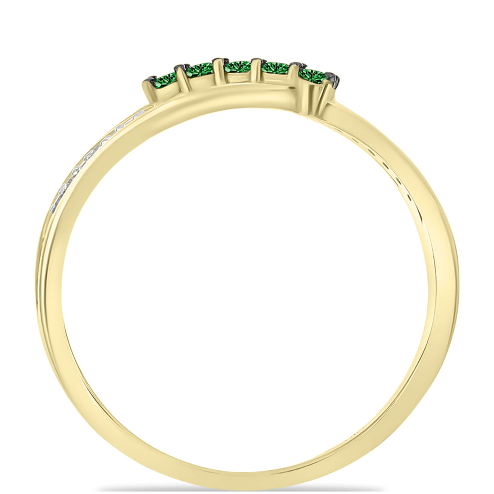 Goldplattierter Silberring mit grünem Diamant und weißem Diamant