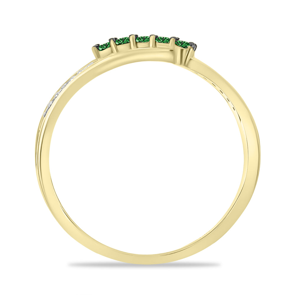 Goldplattierter Silberring mit grünem Diamant und weißem Diamant