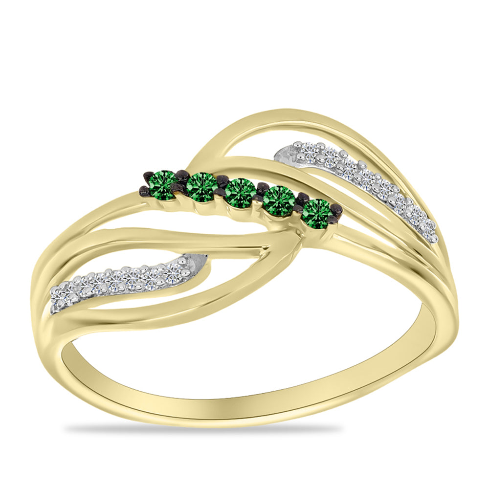 Goldplattierter Silberring mit grünem Diamant und weißem Diamant