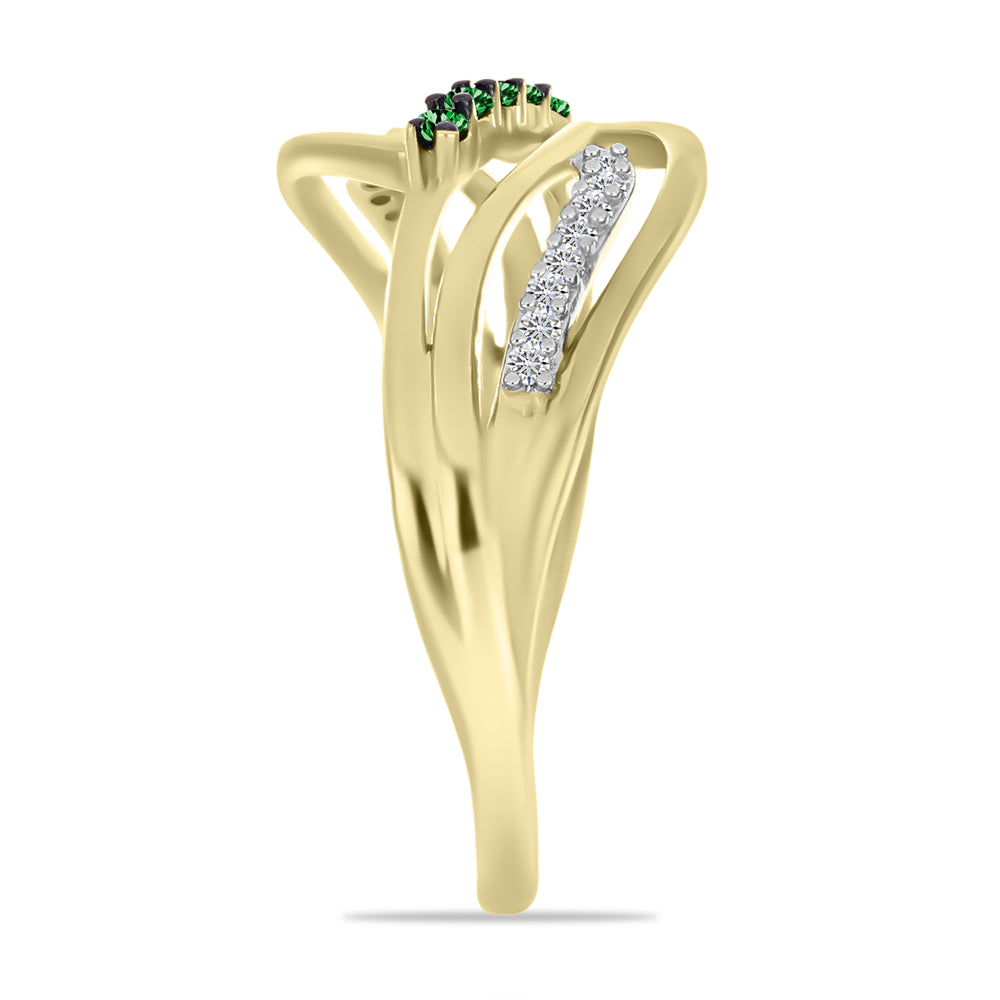 Goldplattierter Silberring mit grünem Diamant und weißem Diamant 4 