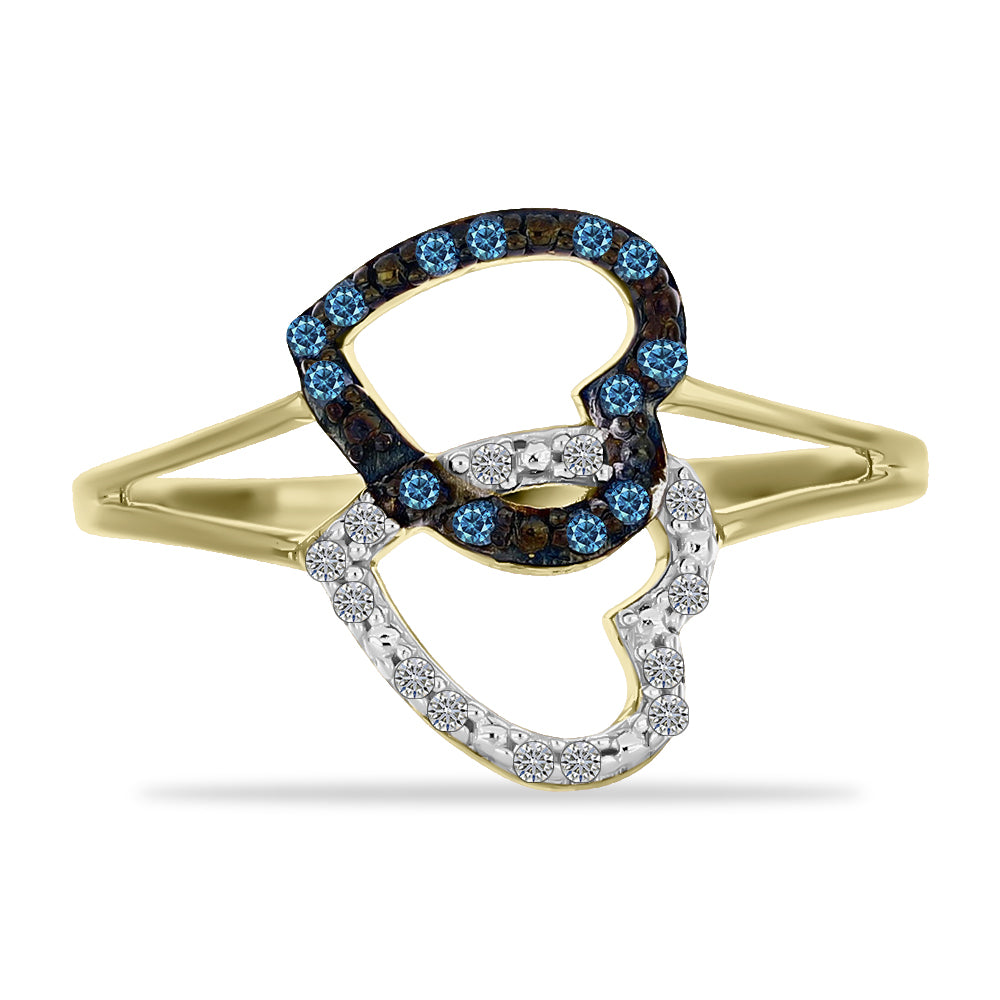 Goldplattierter Silberring mit blauem Diamant und weißem Diamant 1 