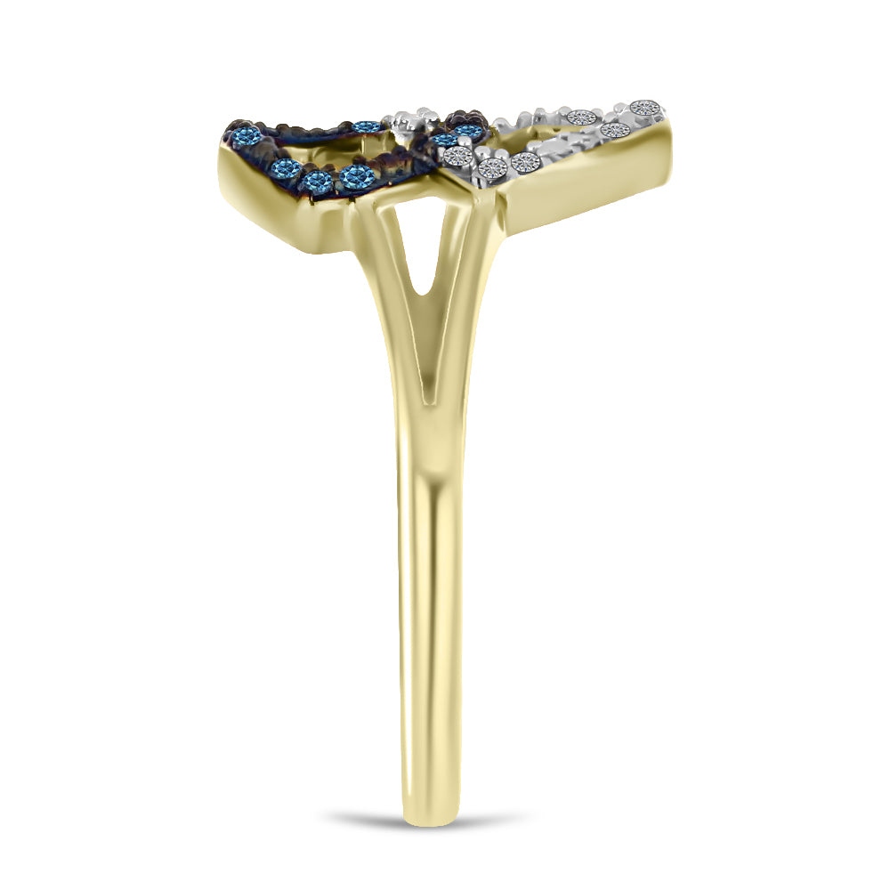 Goldplattierter Silberring mit blauem Diamant und weißem Diamant 4 