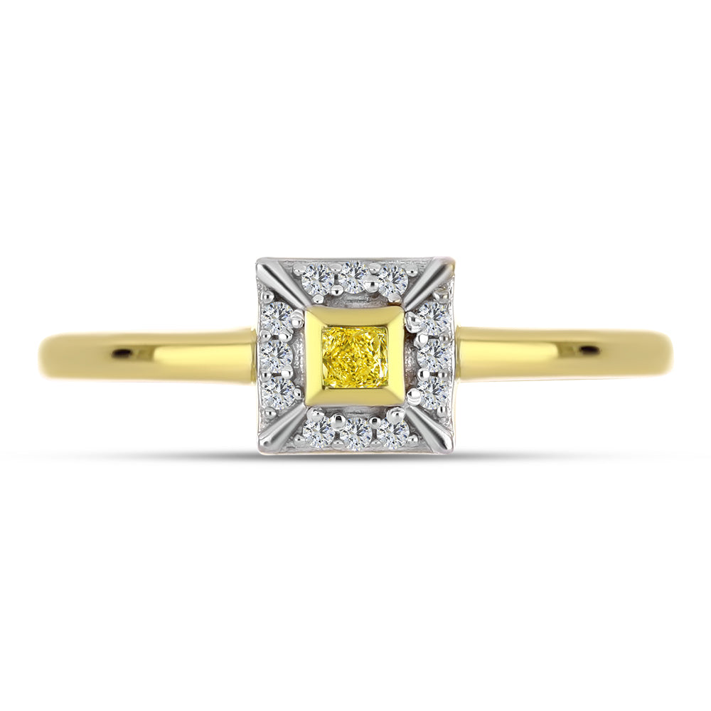 Goldplattierter Silberring mit gelbem Diamant und natürlichem weißem Zirkon 1 