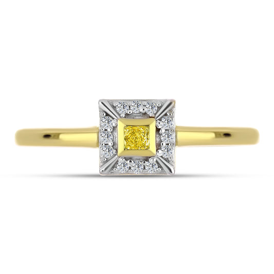 Goldplattierter Silberring mit gelbem Diamant und natürlichem weißem Zirkon
