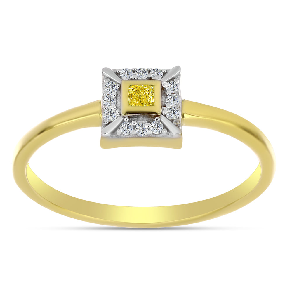 Goldplattierter Silberring mit gelbem Diamant und natürlichem weißem Zirkon 3 