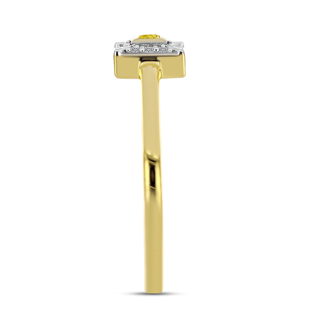 Goldplattierter Silberring mit gelbem Diamant und natürlichem weißem Zirkon