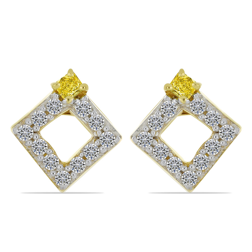 Goldplattierte Silberohrringe mit gelbem Diamant und natürlichem weißem Zirkon