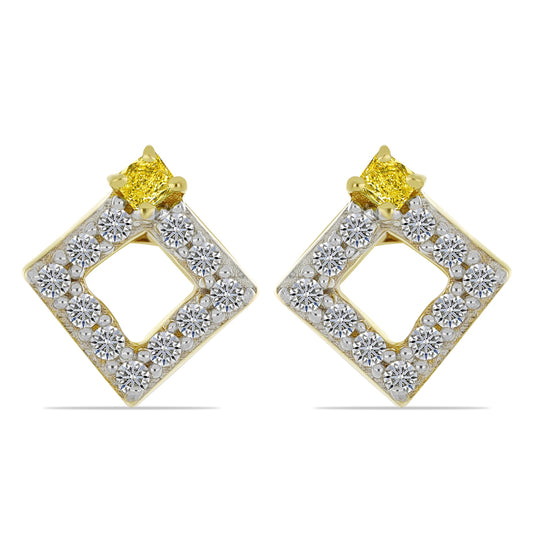 Goldplattierte Silberohrringe mit gelbem Diamant und natürlichem weißem Zirkon