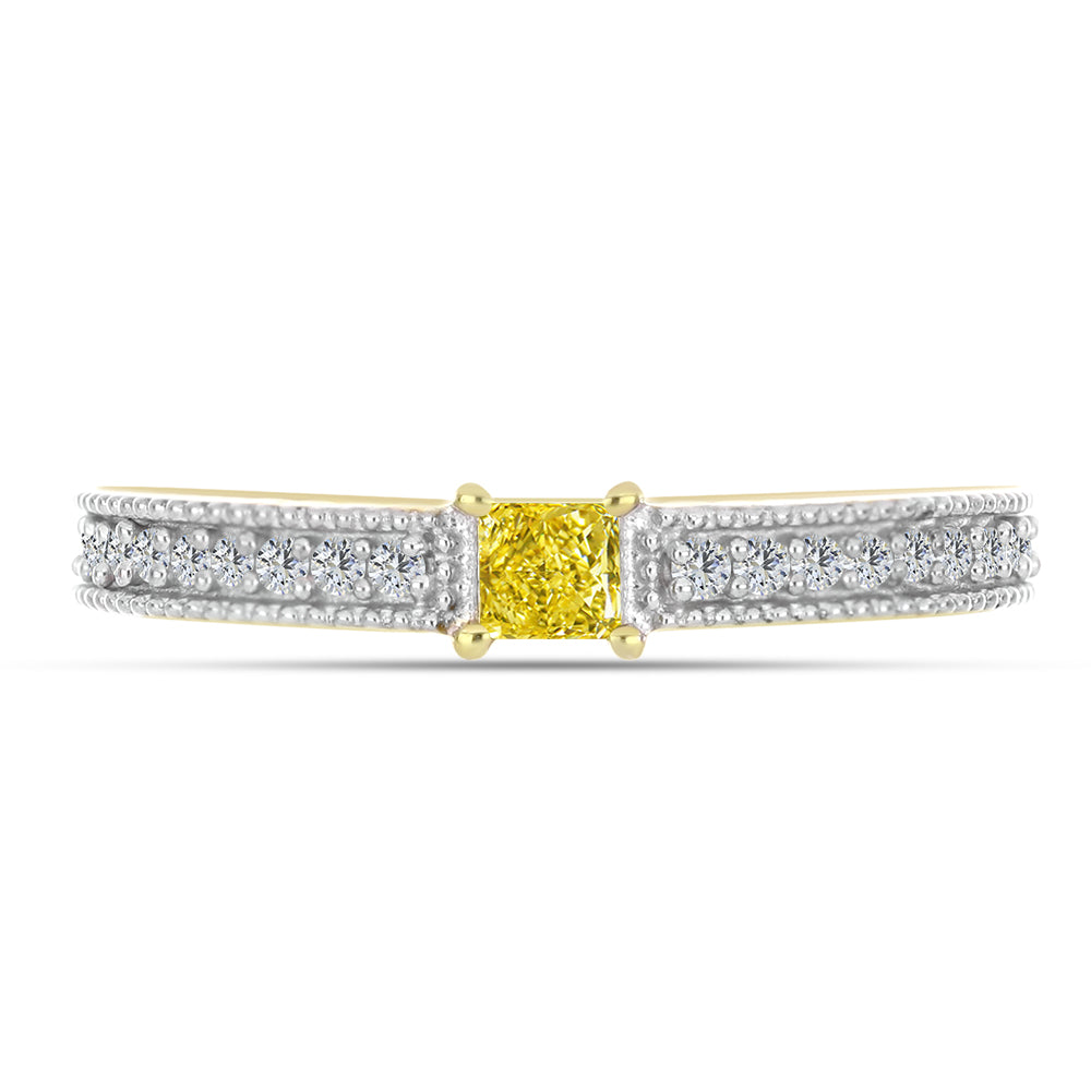 Goldplattierter Silberring mit gelbem Diamant und natürlichem weißem Zirkon