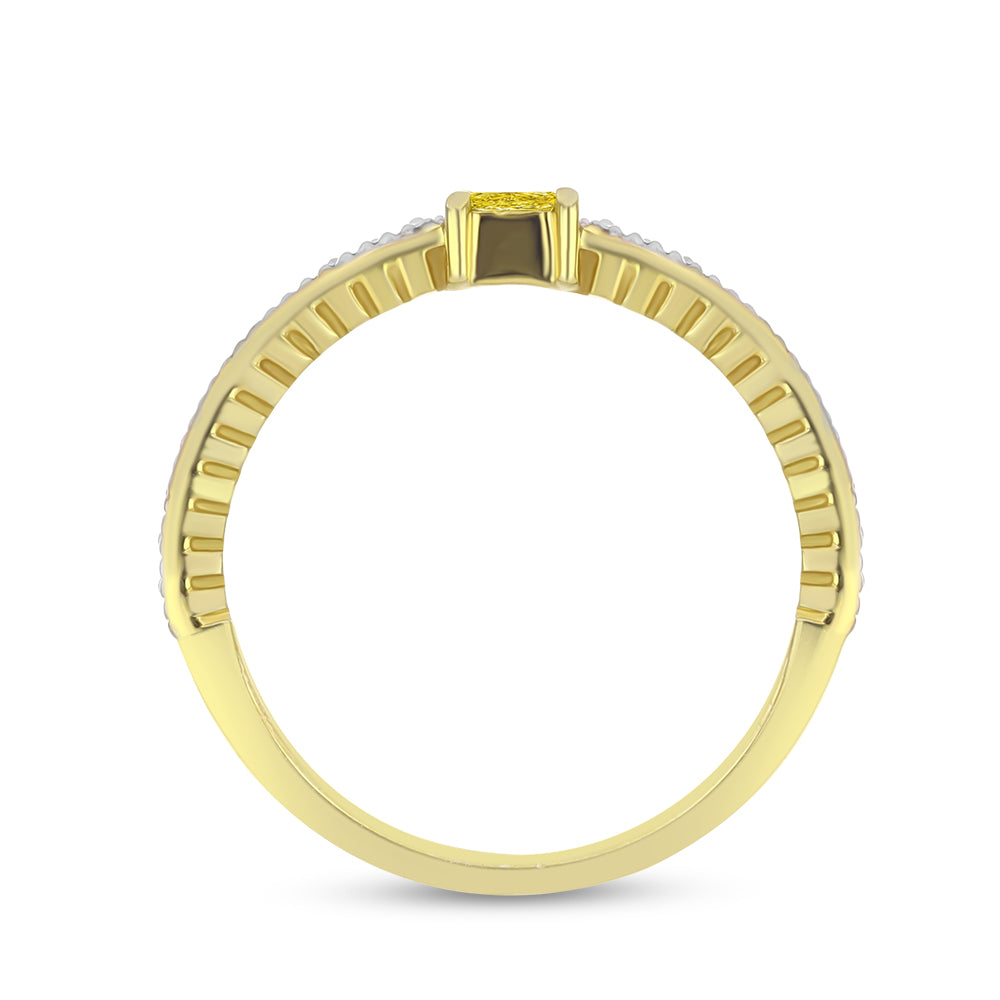 Goldplattierter Silberring mit gelbem Diamant und natürlichem weißem Zirkon 2 