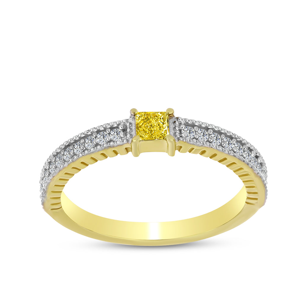 Goldplattierter Silberring mit gelbem Diamant und natürlichem weißem Zirkon 3 