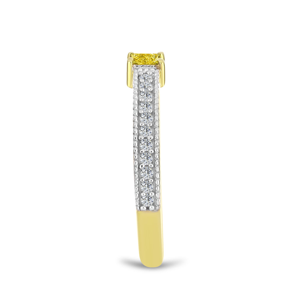 Goldplattierter Silberring mit gelbem Diamant und natürlichem weißem Zirkon 4 