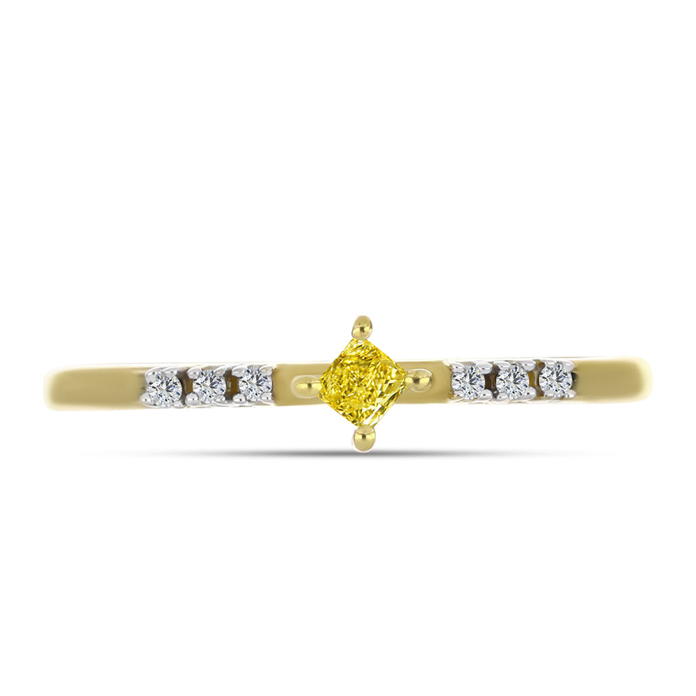Goldplattierter Silberring mit gelbem Diamant und natürlichem weißem Zirkon 5 