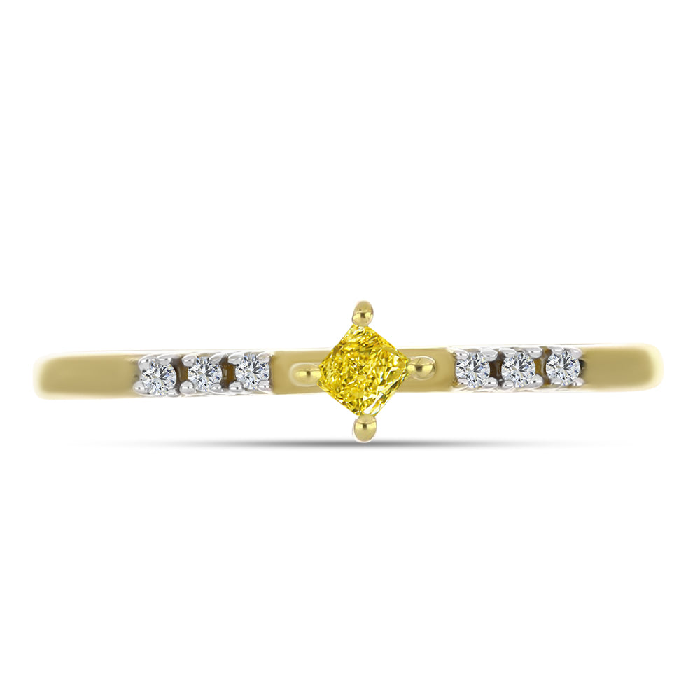 Goldplattierter Silberring mit gelbem Diamant und natürlichem weißem Zirkon 1 