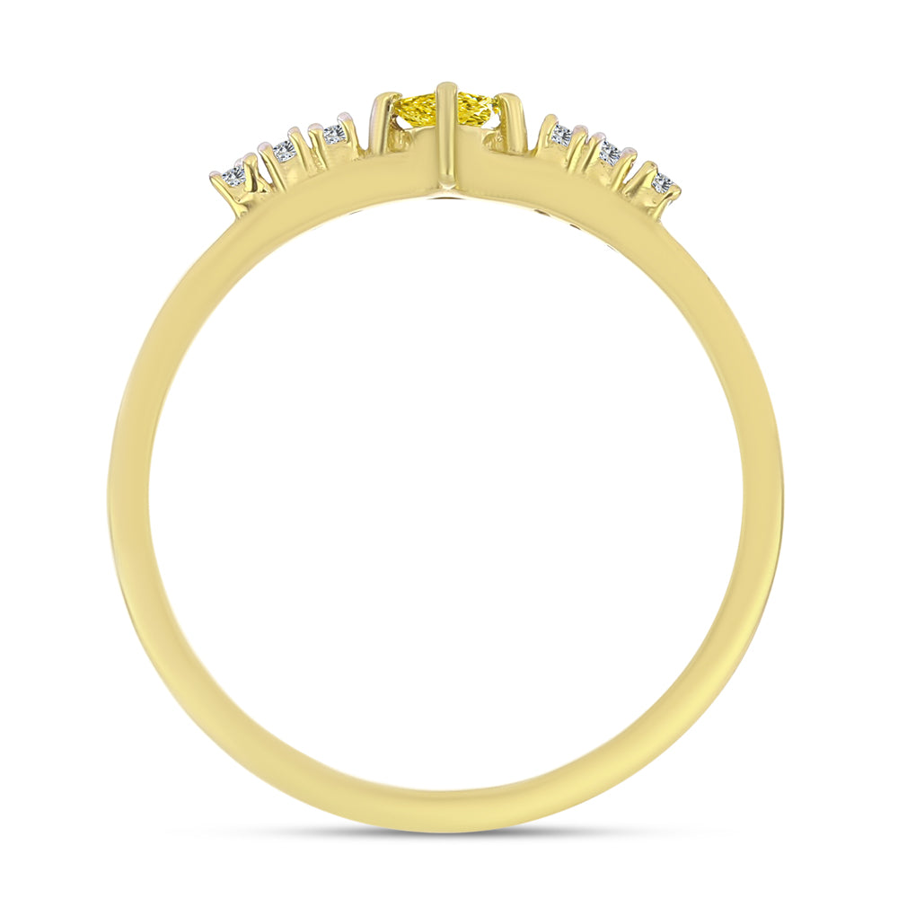 Goldplattierter Silberring mit gelbem Diamant und natürlichem weißem Zirkon