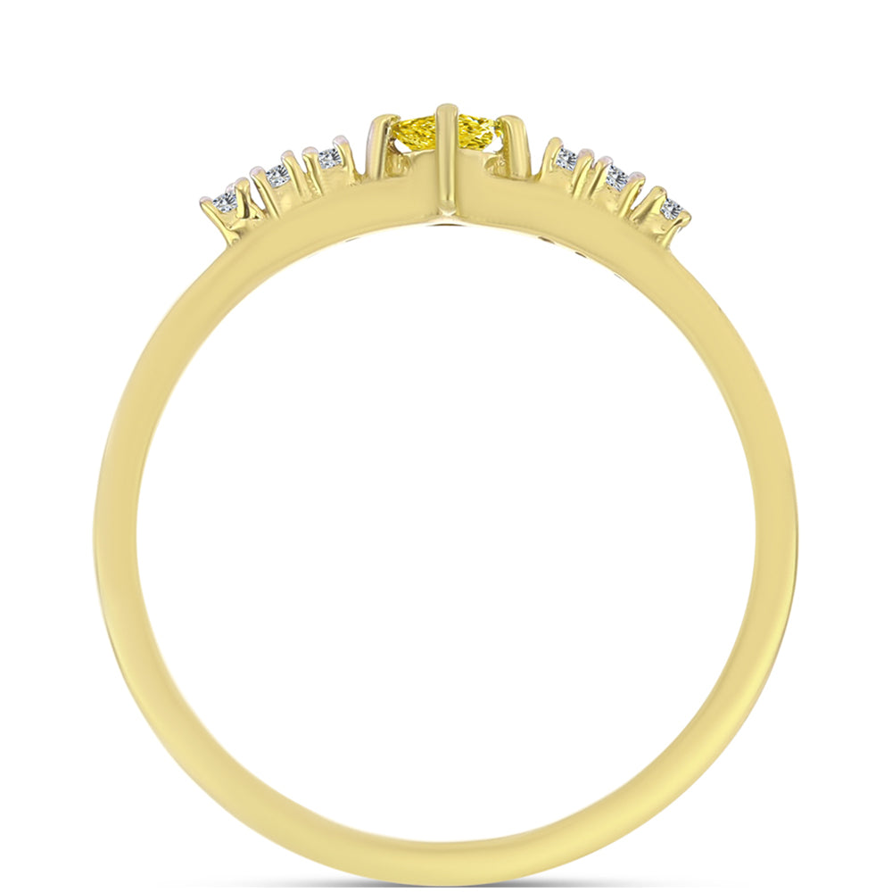 Goldplattierter Silberring mit gelbem Diamant und natürlichem weißem Zirkon