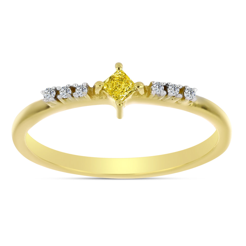 Goldplattierter Silberring mit gelbem Diamant und natürlichem weißem Zirkon