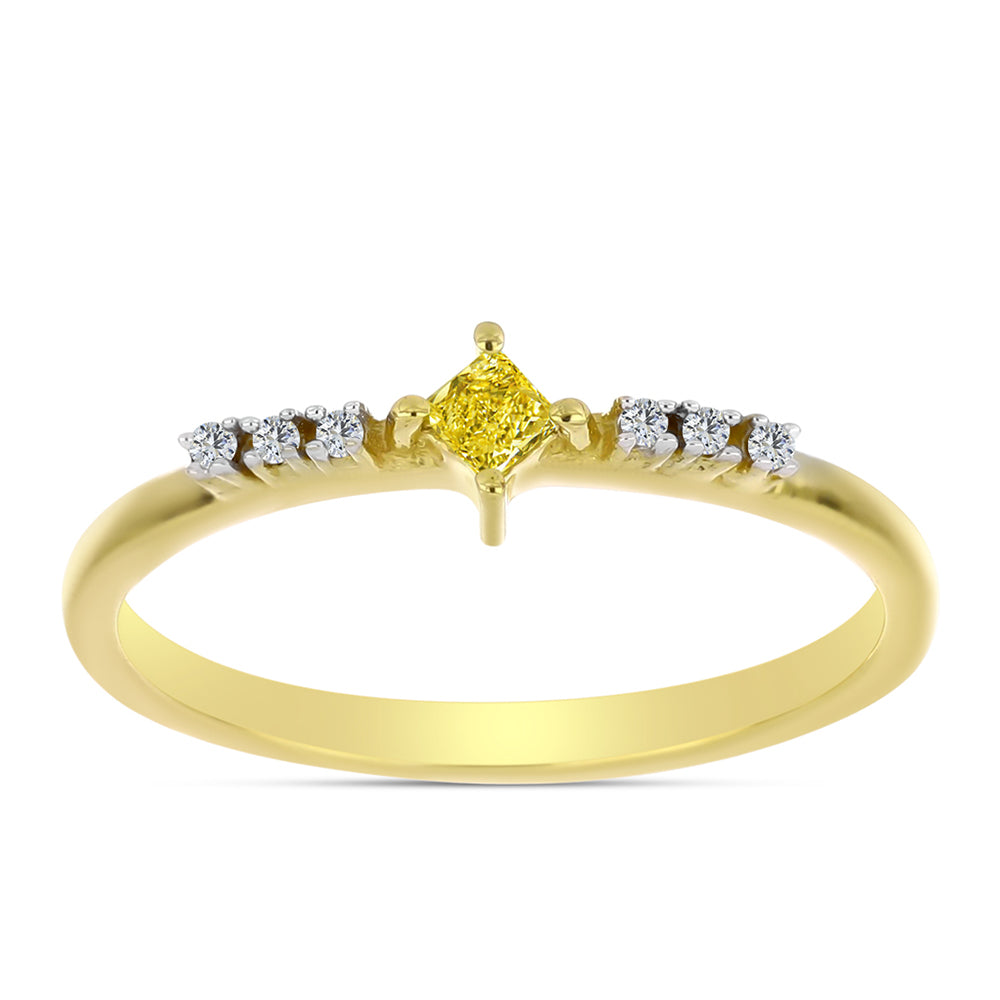 Goldplattierter Silberring mit gelbem Diamant und natürlichem weißem Zirkon 7 