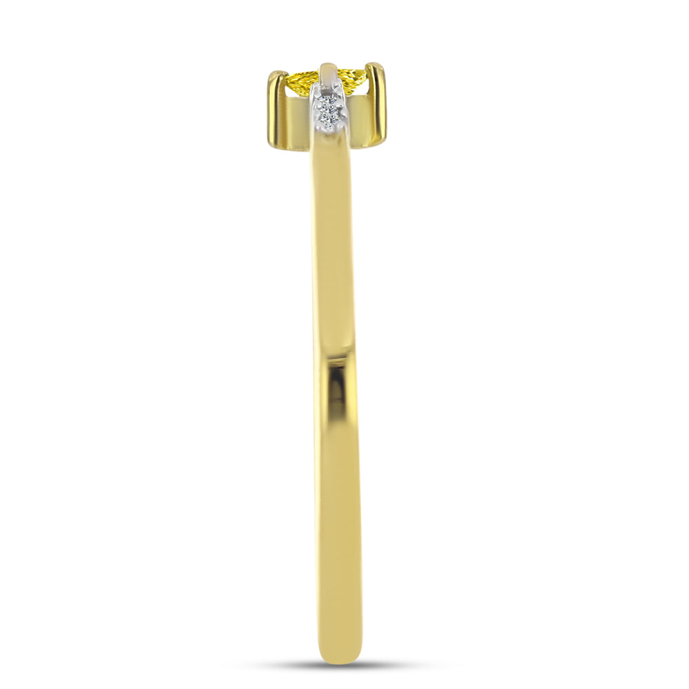 Goldplattierter Silberring mit gelbem Diamant und natürlichem weißem Zirkon