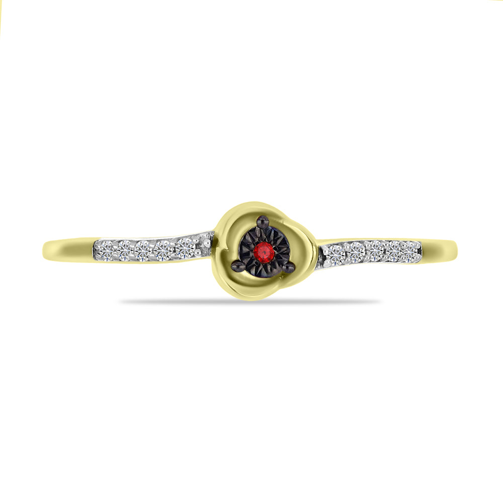 Goldplattierter Silberring mit rotem Diamant und weißem Zirkon